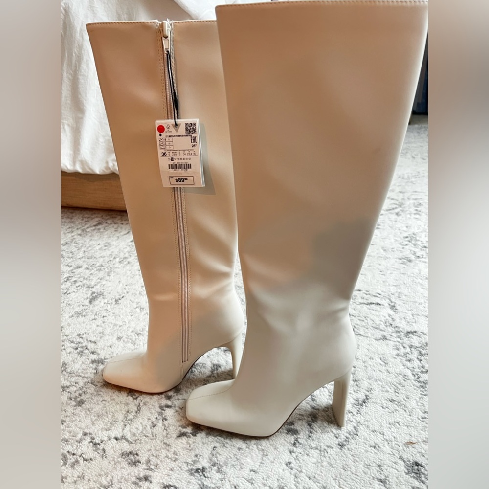COPY - NWT Zara White Tall Leather Heel Boots